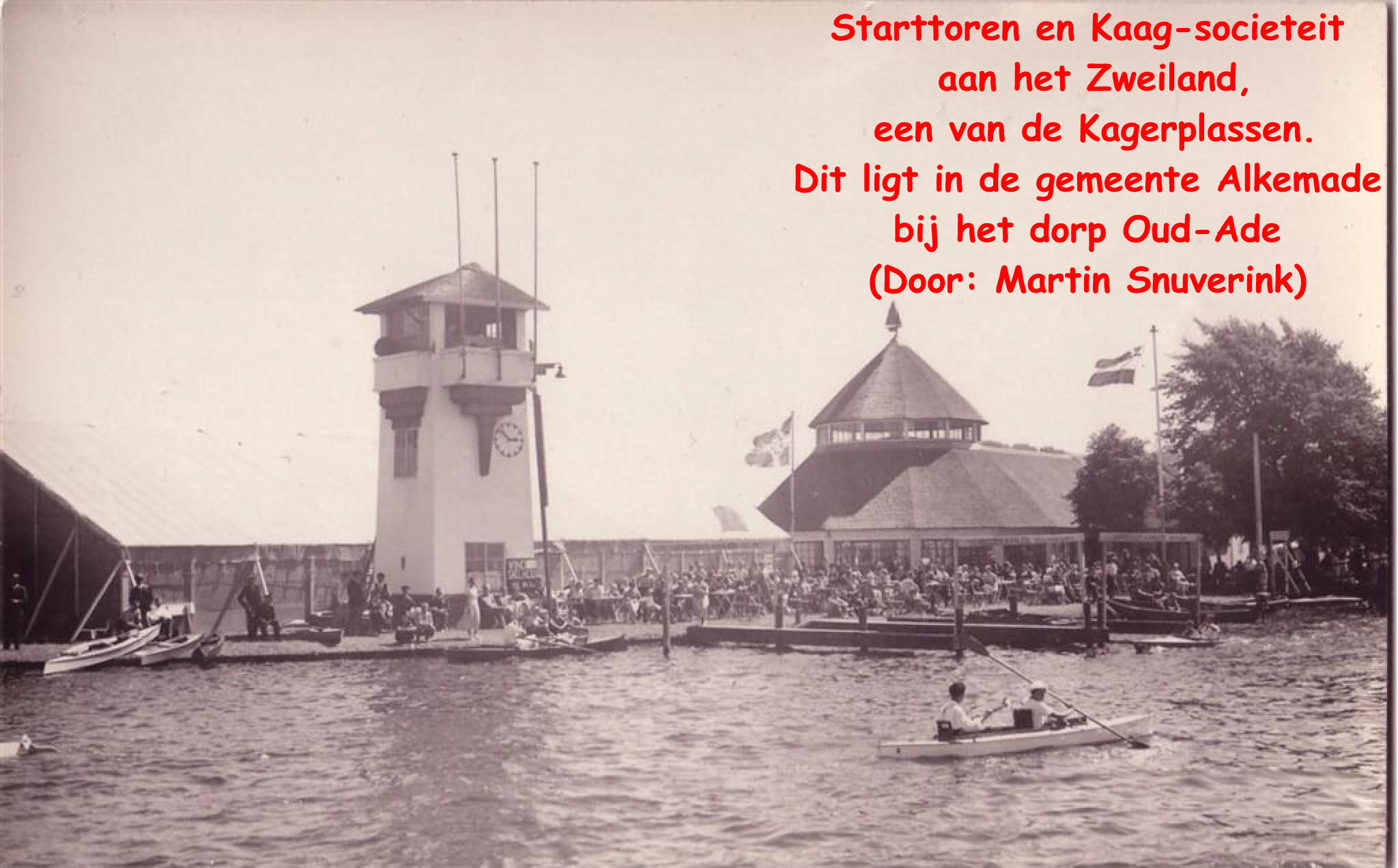 Starttoren en Kaag-societeit aan het Zweiland, een van de Kagerplassen. Dit ligt in de gemeente Alkemade bij het dorp Oud-Ade (Door: Martin Snuverink)